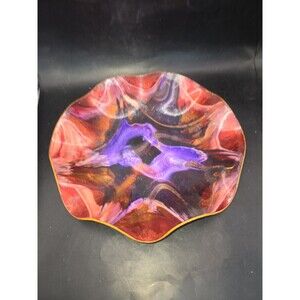 Seetusee Mayfair Art Glass Dish Canada Colorful Abstract Pink Purple  Leather